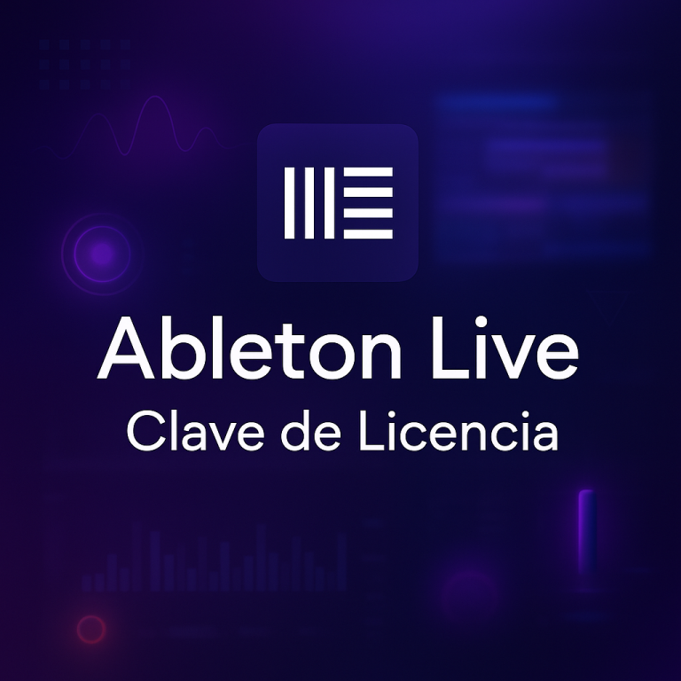 Ableton Live con texto "Ableton Live Clave de Licencia" en el centro y logo oficial sobre fondo tecnológico