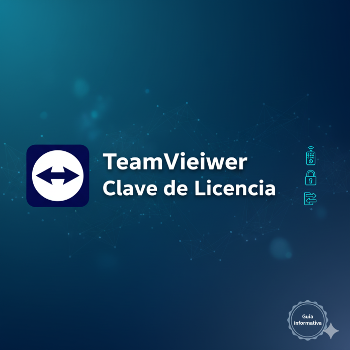 Imagen destacada para artículo sobre TeamViewer con el texto “TeamViewer Clave de Licencia” y el logo del software, fondo azul tecnológico que sugiere conexión remota