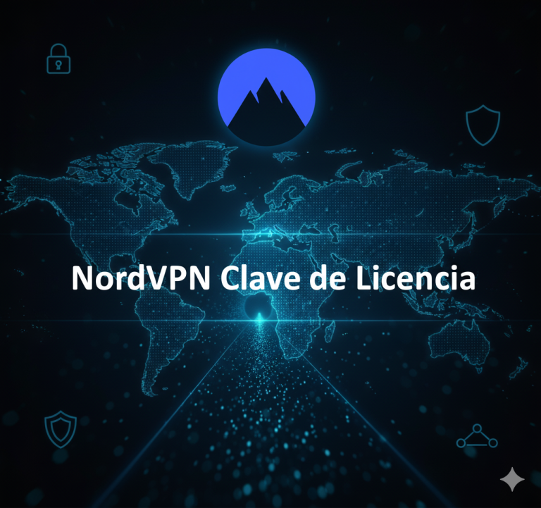 Imagen destacada con logo de NordVPN y texto NordVPN Clave de Licencia en estilo tecnológico azul