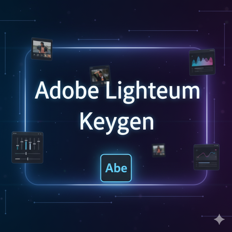 Imagen destacada con texto “Adobe Lightroom Keygen” y logo de Lightroom sobre fondo tecnológico
