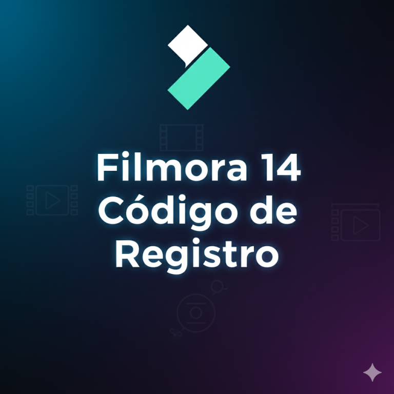 Imagen destacada de Filmora 14 Código de Registro con logo y texto brillante