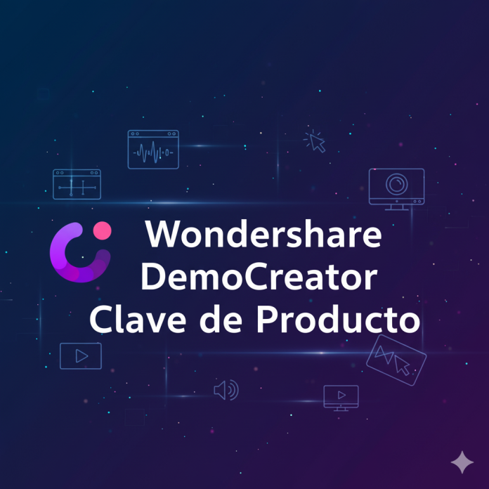 Imagen destacada de Wondershare DemoCreator con logo y texto central sobre fondo tecnológico