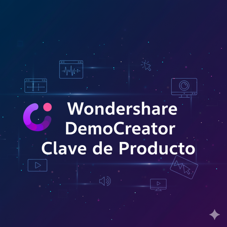 Imagen destacada de Wondershare DemoCreator con logo y texto central sobre fondo tecnológico